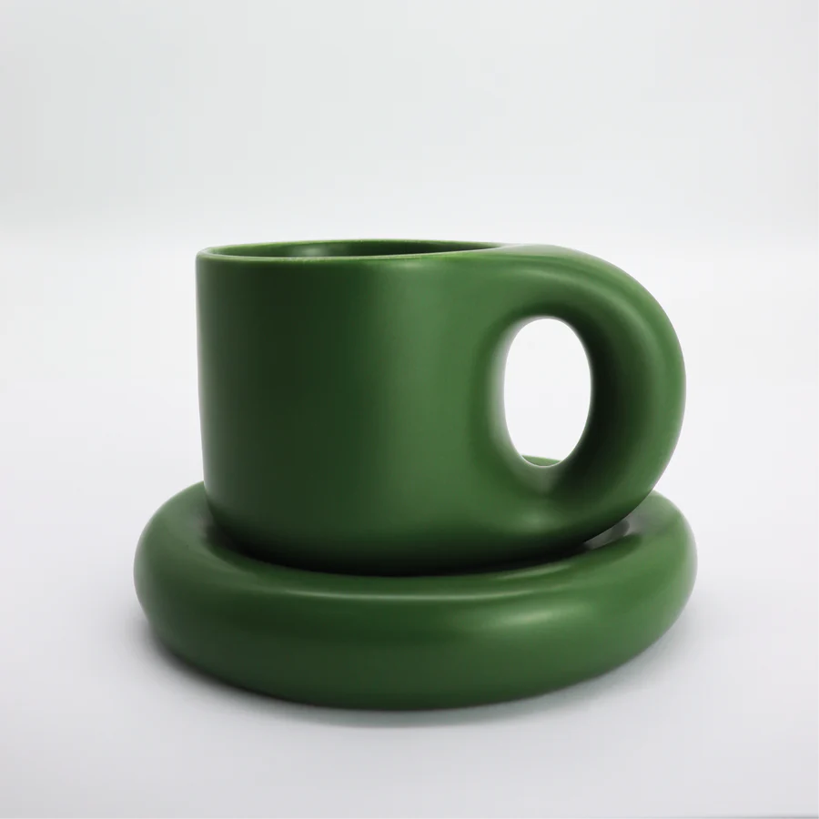 Chubby Mug & Saucer - Green