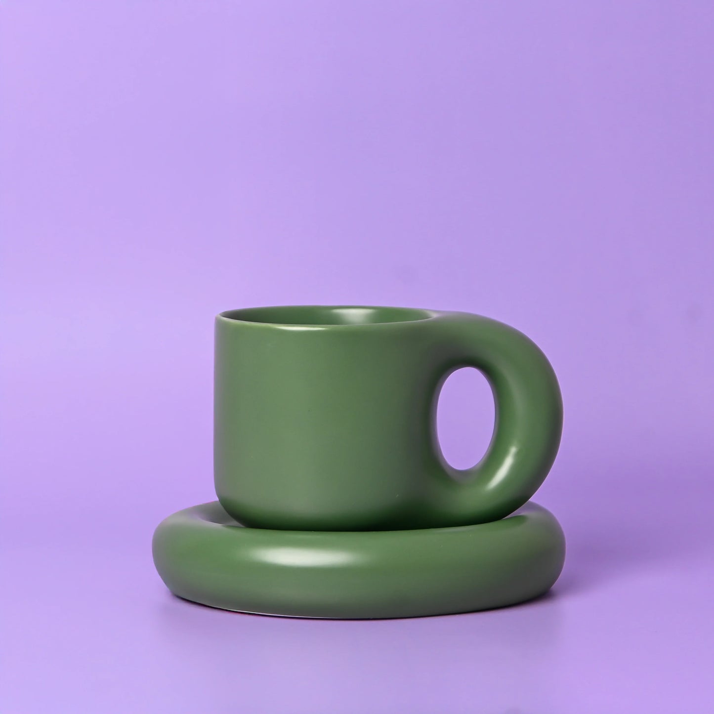 Chubby Mug & Saucer - Green