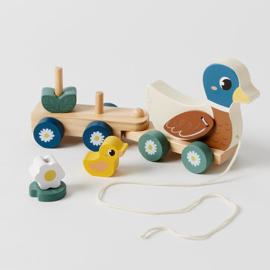 Wooden Pull-Along Duck Train Set