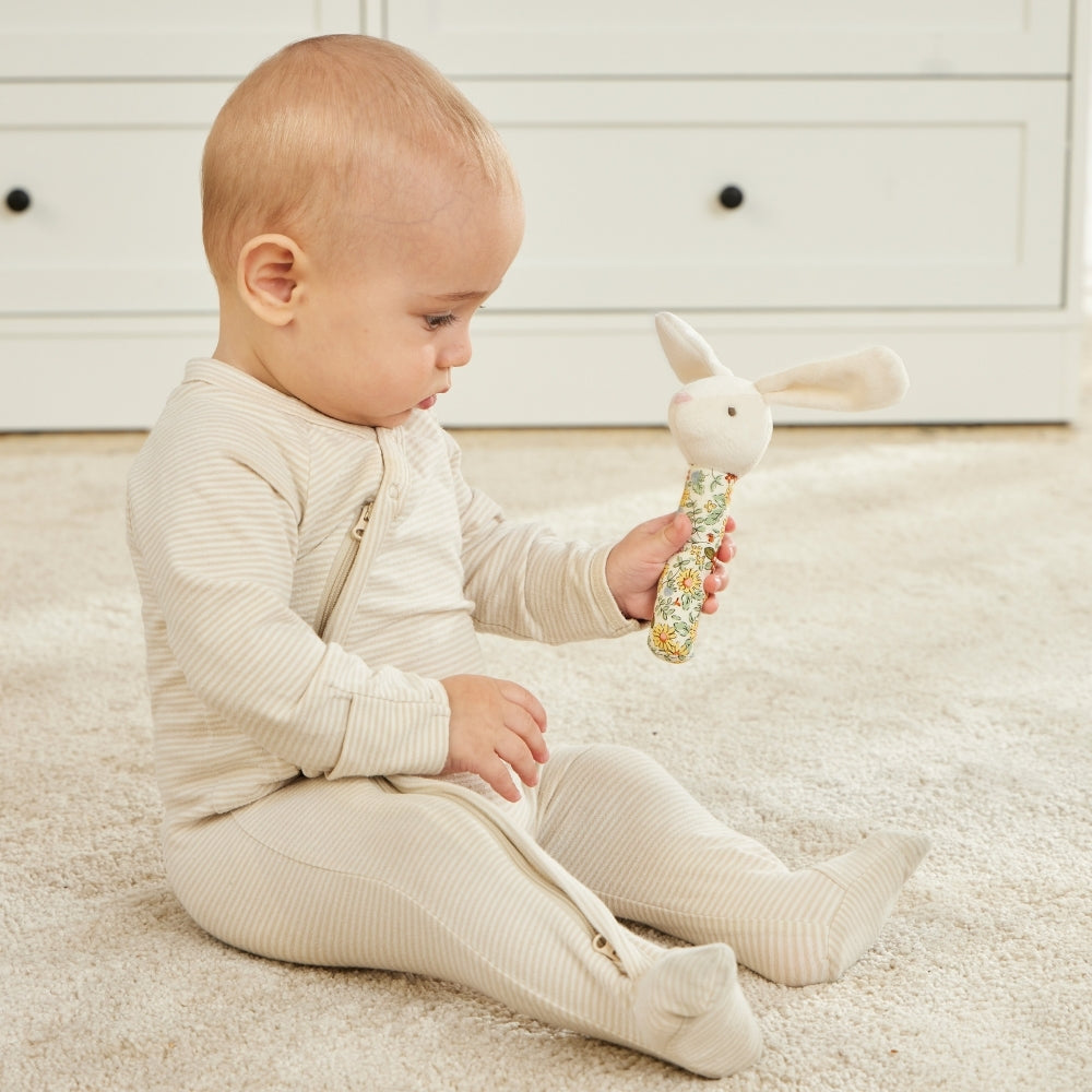 Floral Bunny Rattle - Soft Sensory Plush Toy for Babies & Toddlers