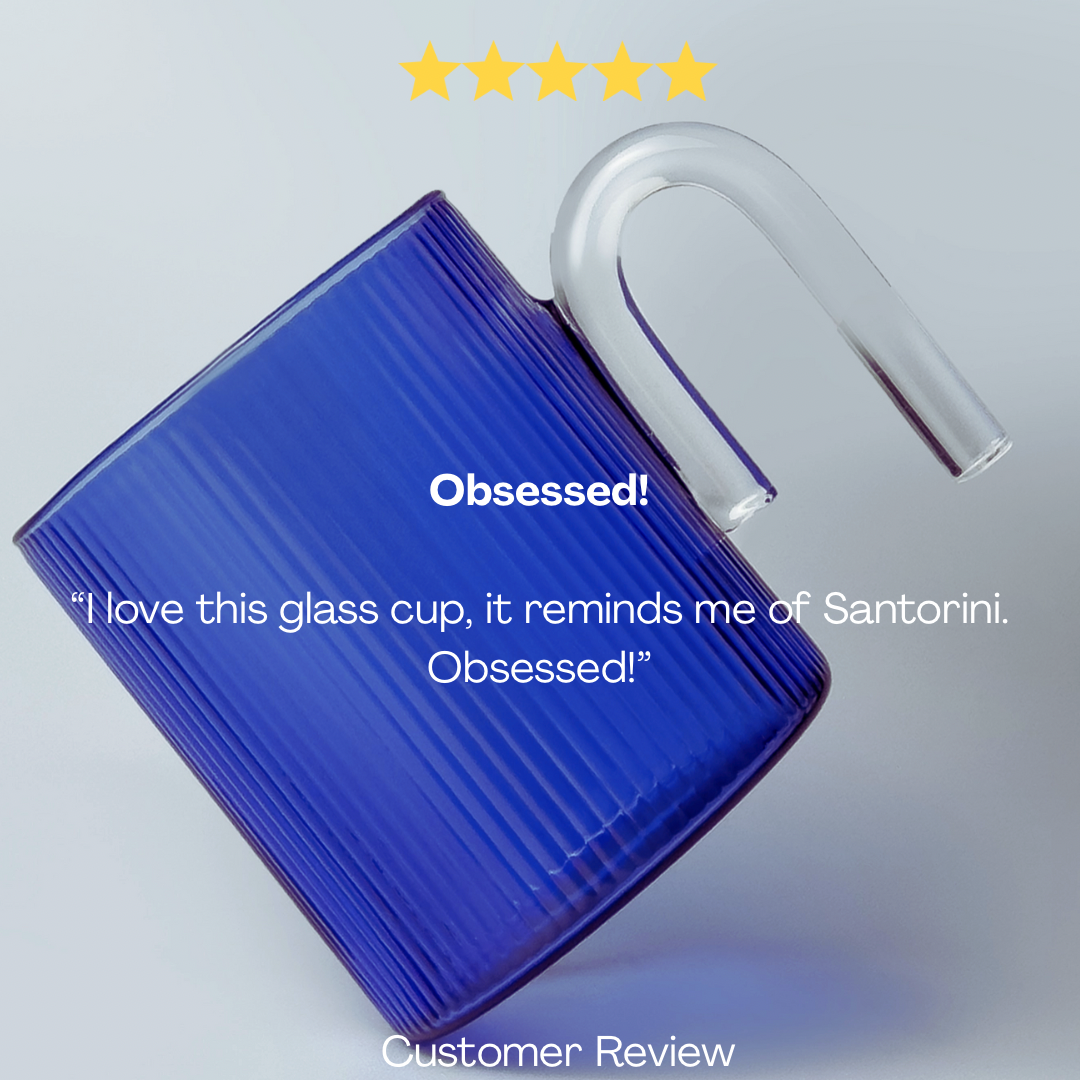 Archer Ribbed Glass Cup - Blue/Clear