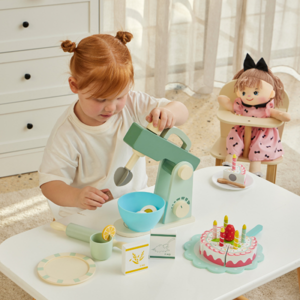 Wooden Kitchen Mixer Toy - Pretend Play Baking Set for Toddlers & Kids