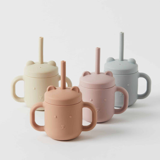 Bear Silicone Sippy Cup for Toddlers with Straw - Spill Proof